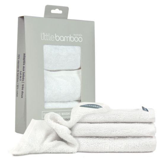 Little Rayon From Bamboo Toweling Washers - 3-Pack, White, 10x10 Inch | Soft & Absorbent Reusable Face Cloths